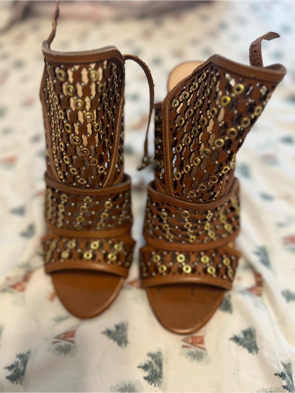 Vince Camuto Brown Laser-Cut Grommet Heels